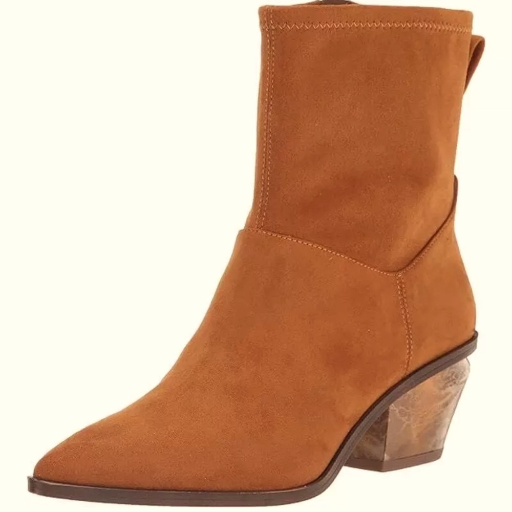 NEW Franco Sarto Sammi Suede Bootie in Camel Whiskey Brown with Metallic Heel